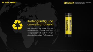 NITECORE 21700 5000MAH LI-ION AKKU NL2150RX MIT POWERBANK FUNKTION